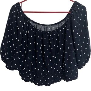 Blue and White Polka Dot Puff Sleeve Crop Top